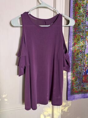 Alya Purple Cold Shoulder Ruffle Top - Small